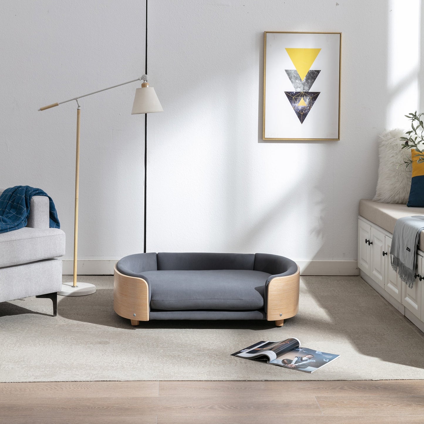 Scandinavian Style Elevated Dog Bed Pet Sofa with Solid Wood Legs and