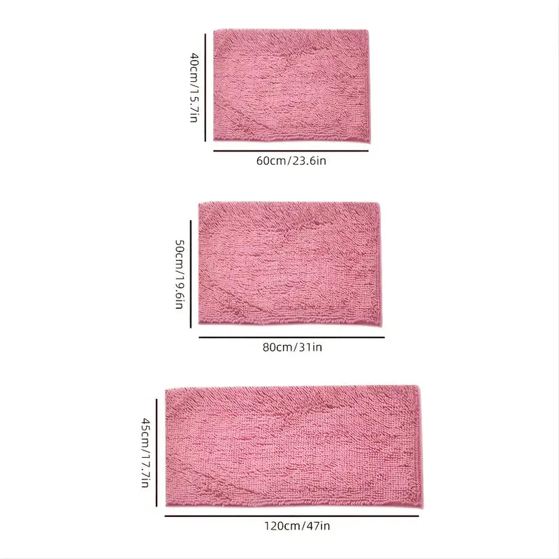 Soft Pink Chenille Non-Slip Bath Rug for Home Decor