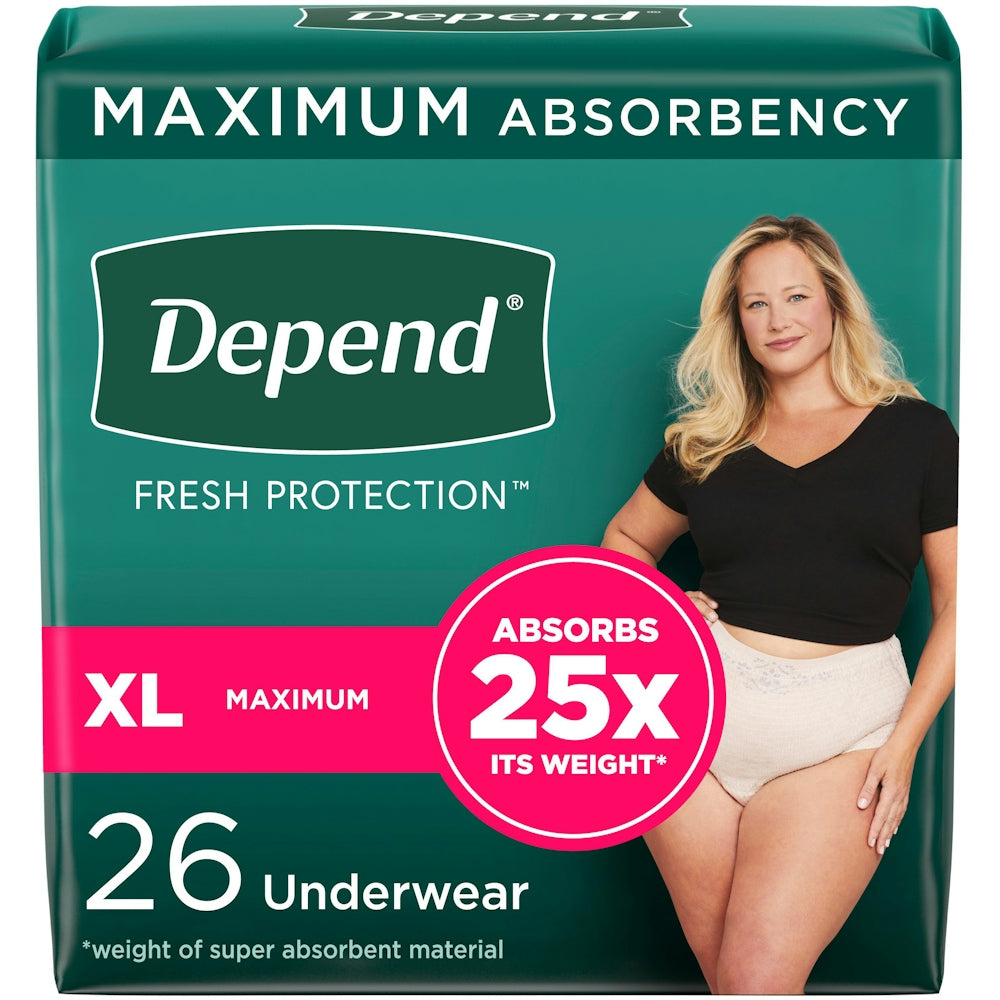 Depend Fresh Protection Incontinence Underwear for Women, XL, 26 Count – Maximum Absorbency