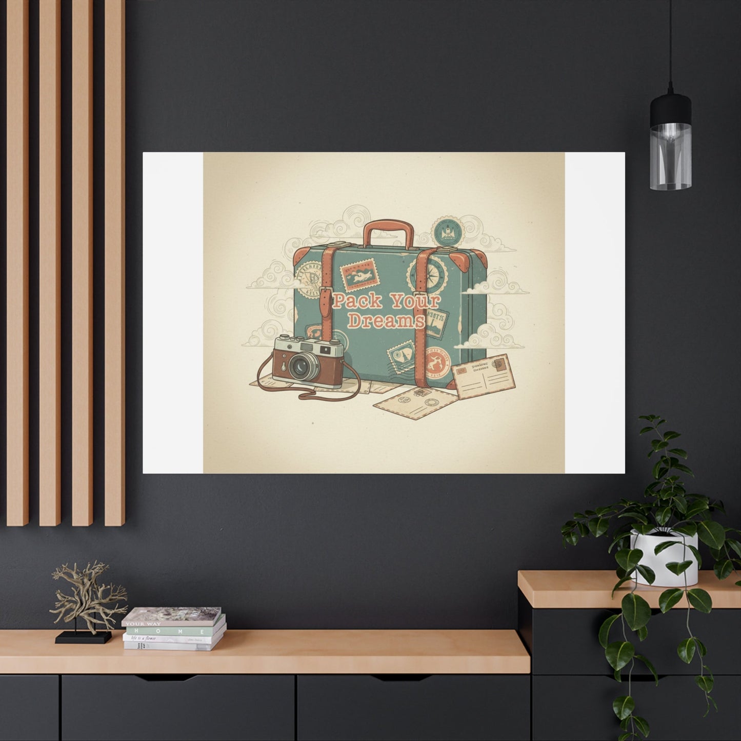 Pack Your Dreams Canvas | Retro Travel Postcard, Wanderlust Passport Stamp Art