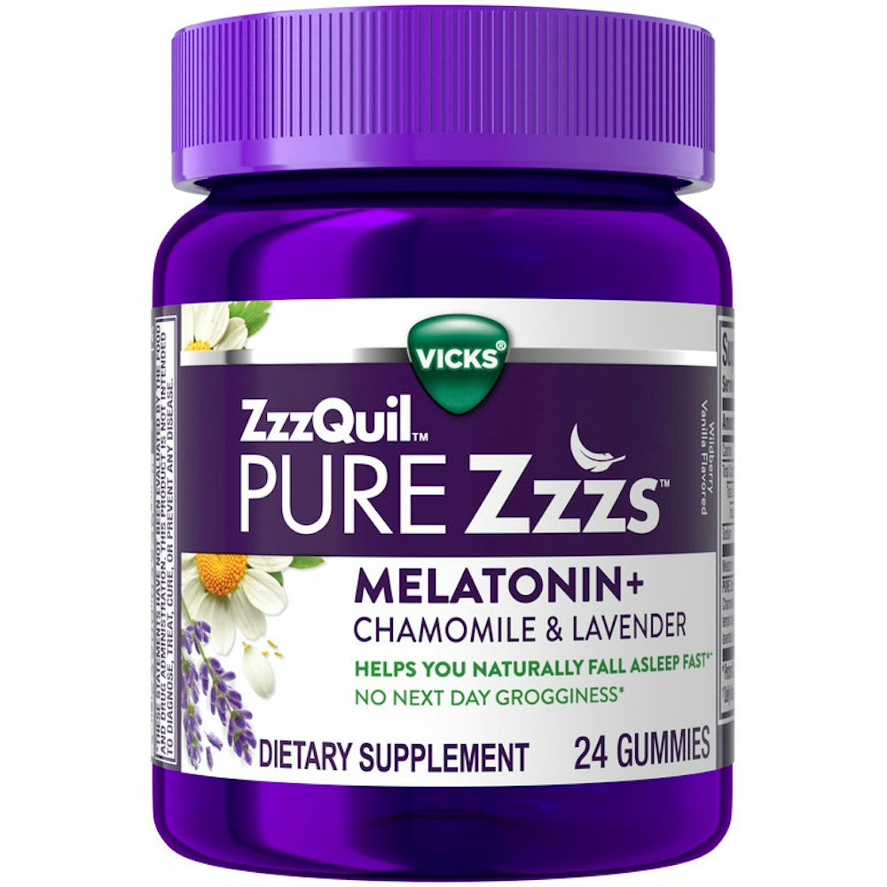 ZzzQuil Pure Zzzs Melatonin+Chamomile & Lavender Gummies Wildberry Vanilla 24Ct