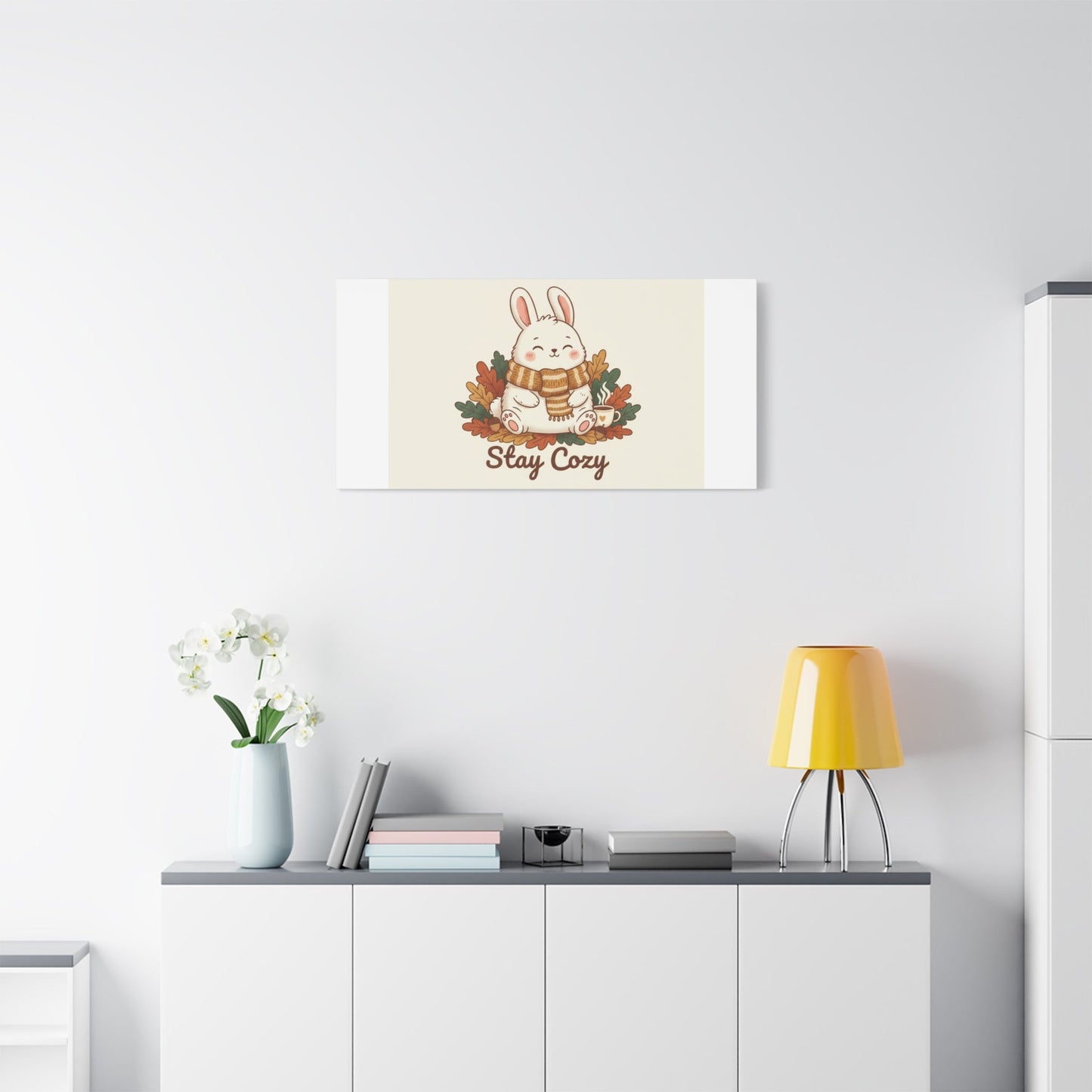 Cozy Bunny Illustration Canvas | Cute Critter Winter Forest Art