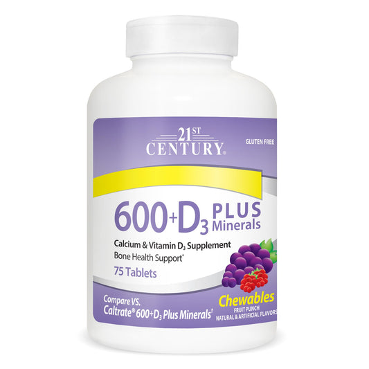 21st Century Calcium 600 Mg +D Plus Minerals Chewable Tablets Fruit Punch