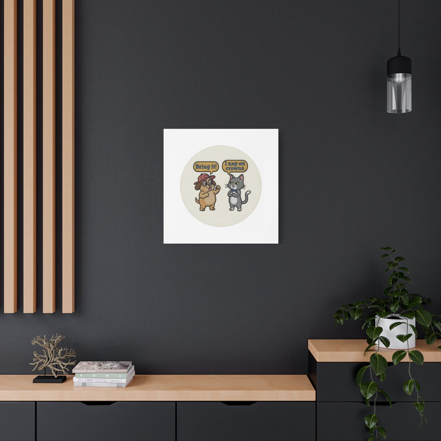 Funny Cat vs Dog Canvas | Pet Rivalry Wall Art