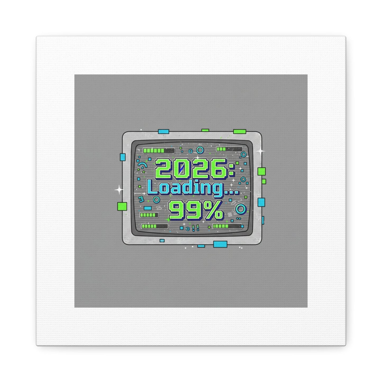 2026 Loading 99% Canvas | NYE countdown, retro system interface