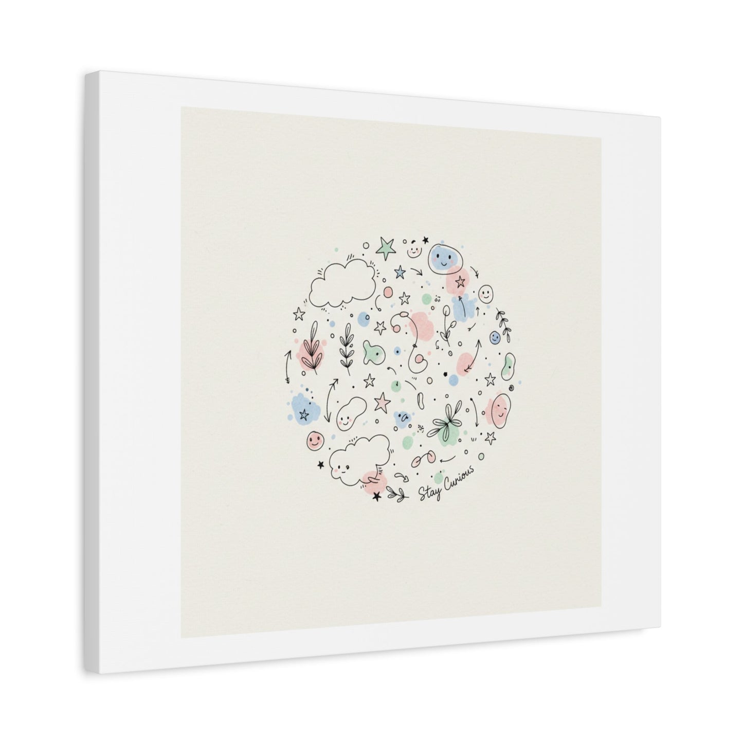 Doodle Circle Line Drawing Matte Canvas, Hand-Drawn Sketch Art