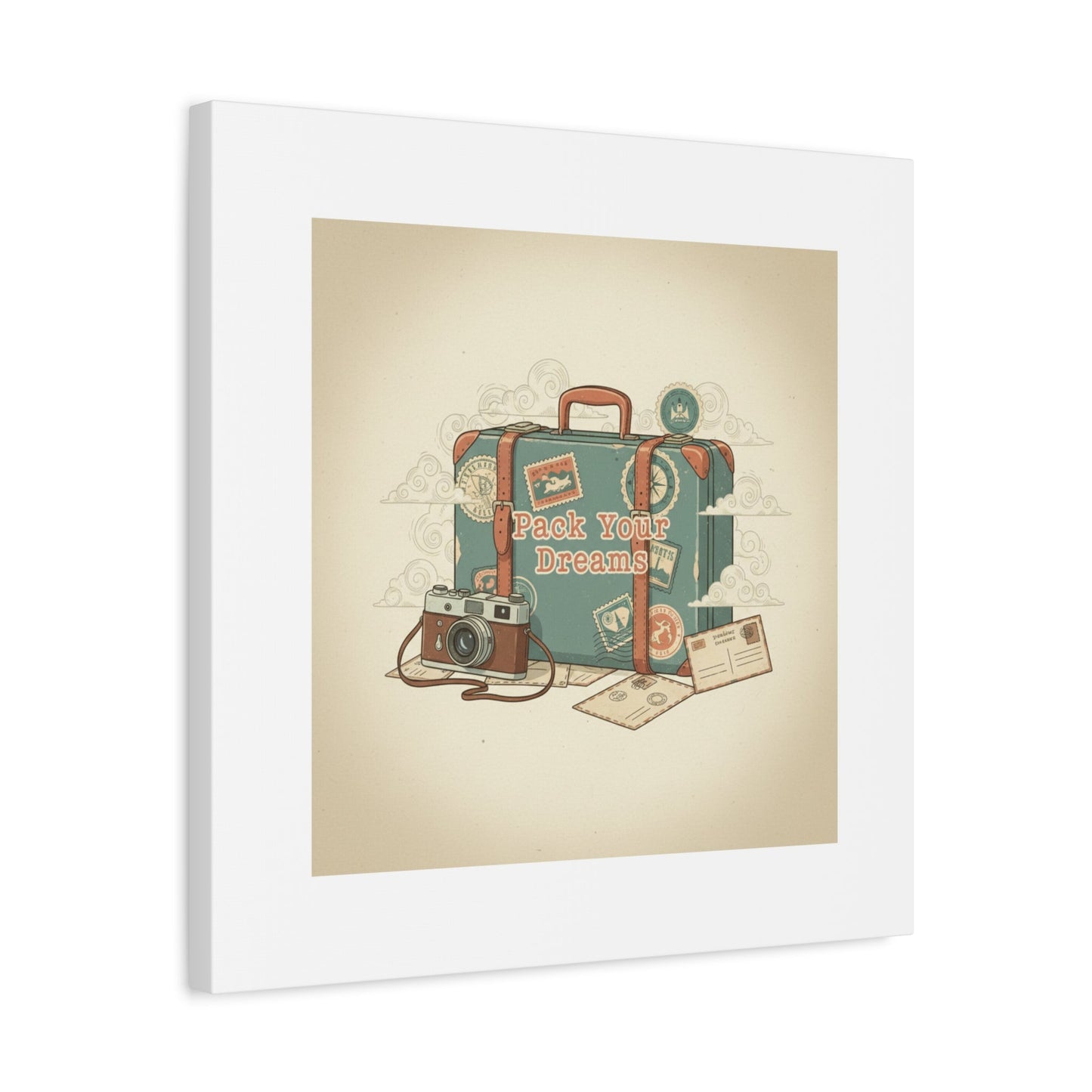 Pack Your Dreams Canvas | Retro Travel Postcard, Wanderlust Passport Stamp Art
