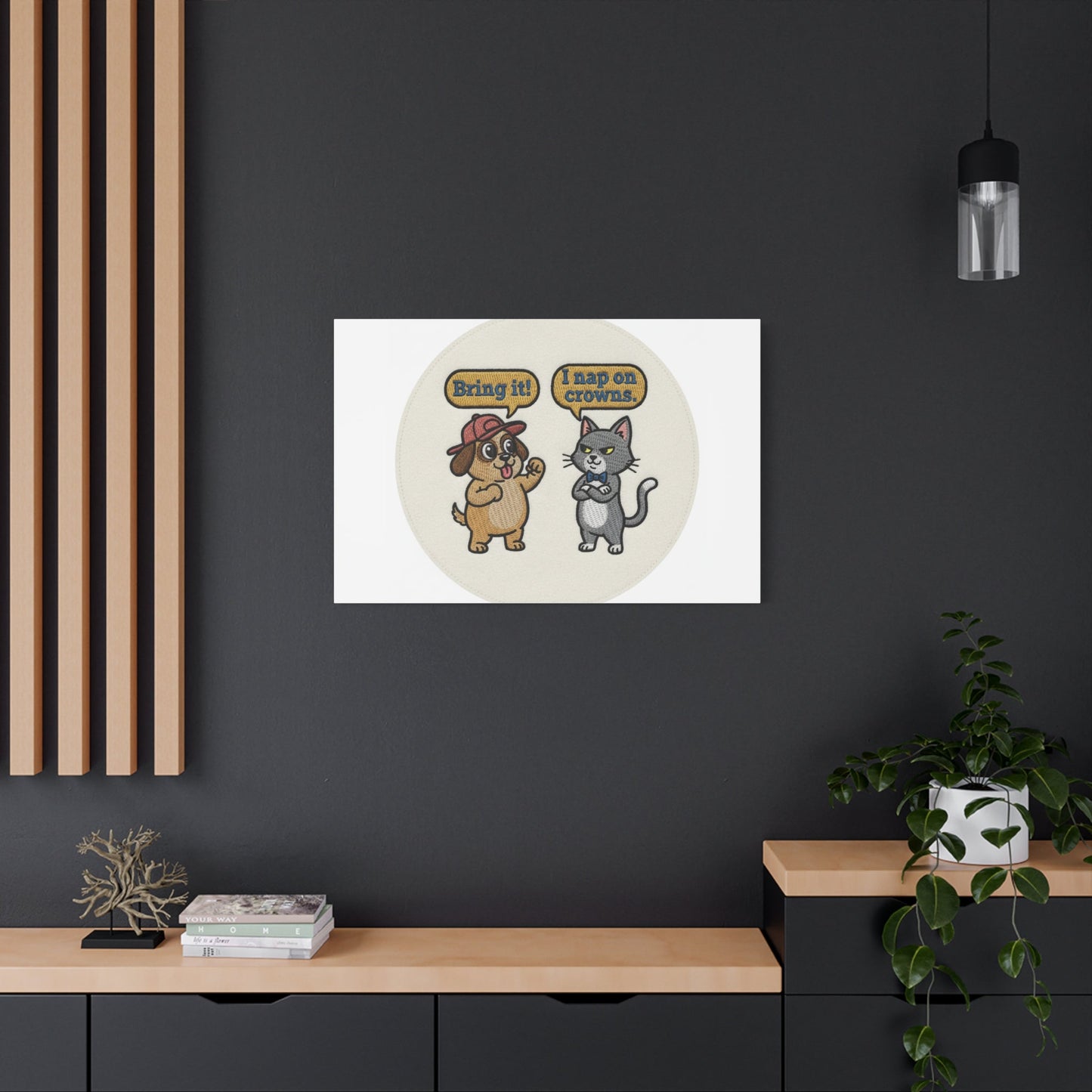 Funny Cat vs Dog Canvas | Pet Rivalry Wall Art
