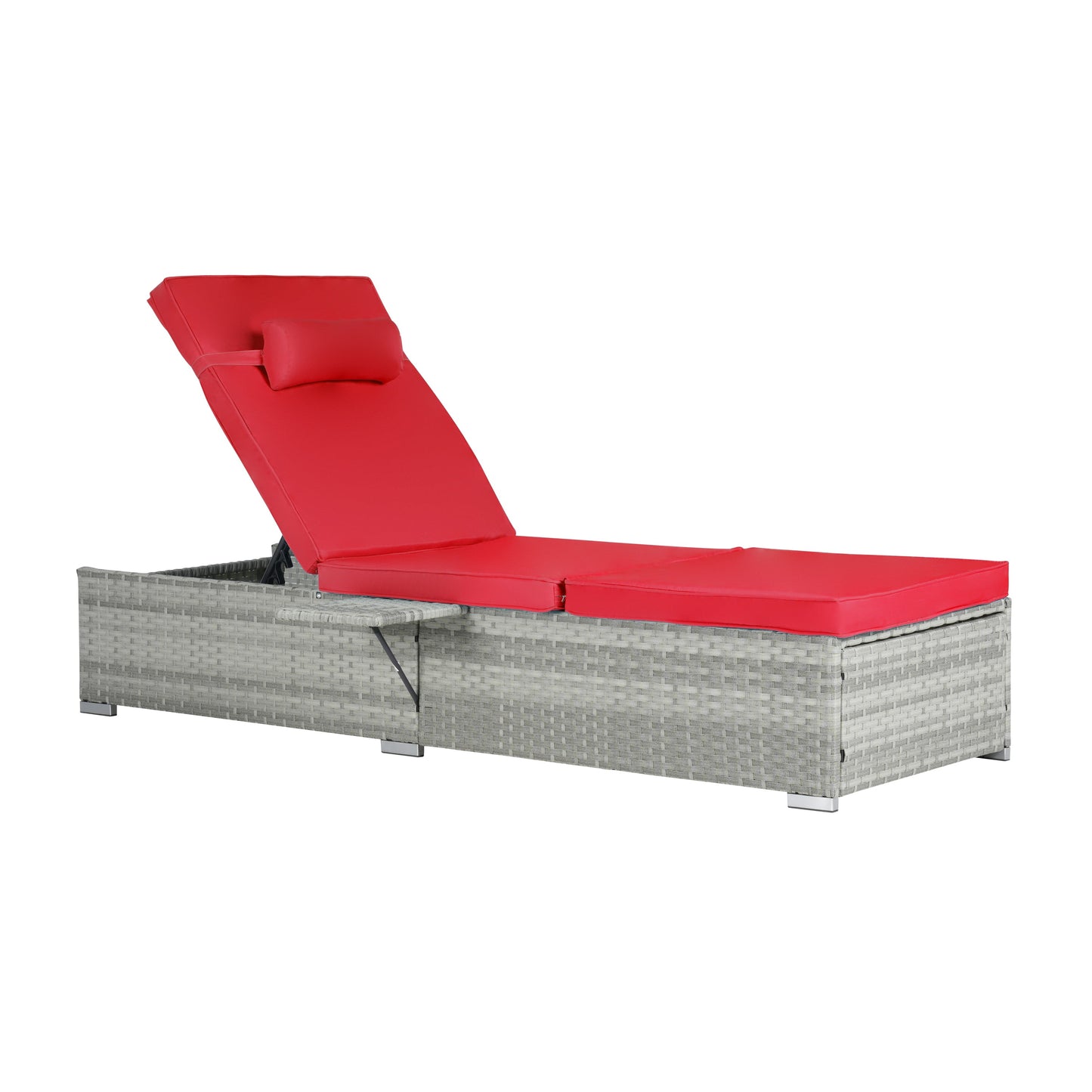 Outdoor PE Rattan Chaise Lounge Set of 2 with Table – Adjustable Patio