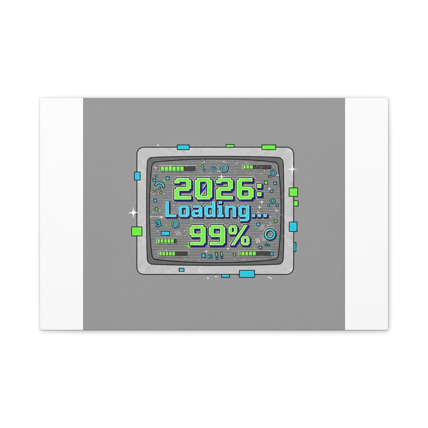 2026 Loading 99% Canvas | NYE countdown, retro system interface