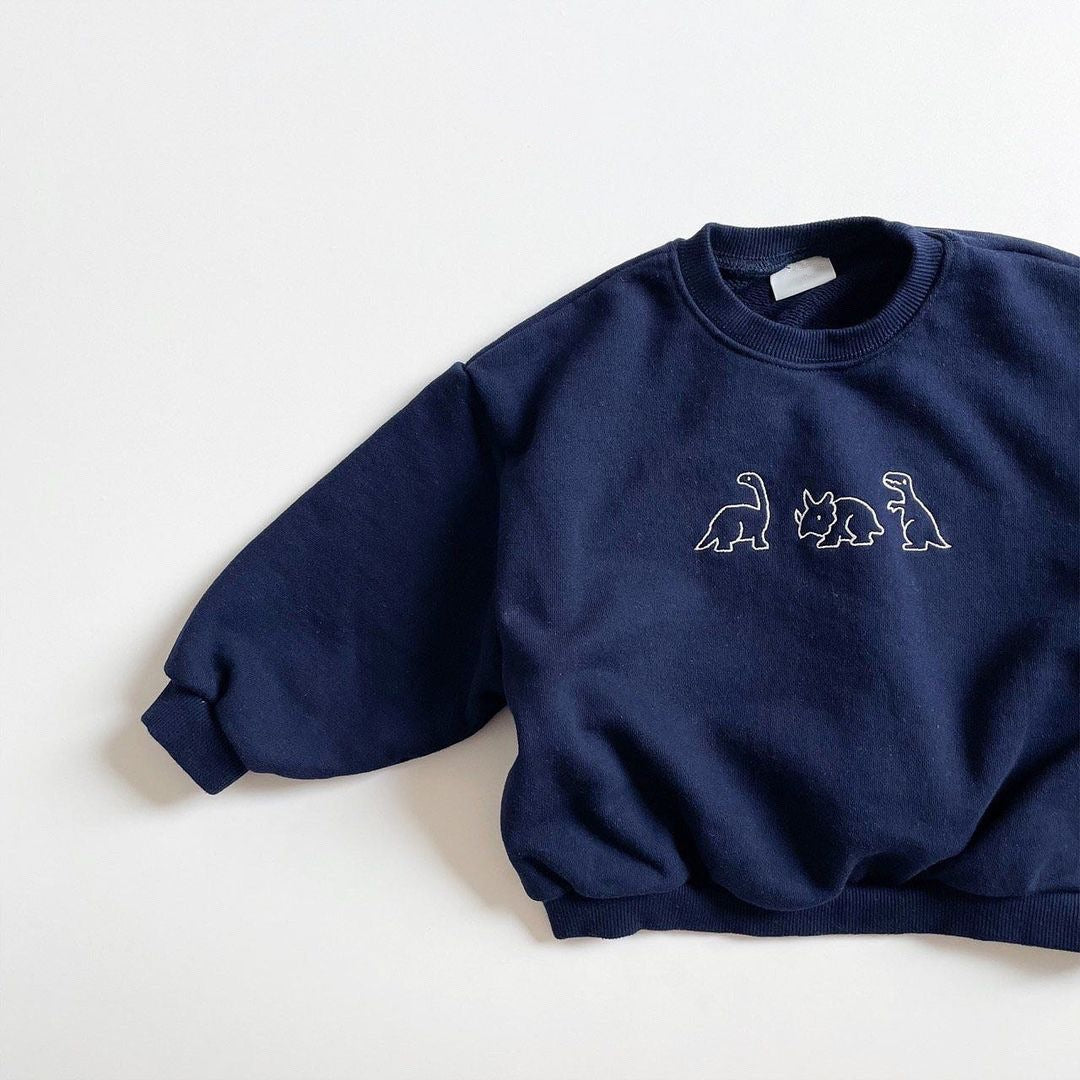 New Dinosaur Cartoon Embroidered Long Sleeve Sweater