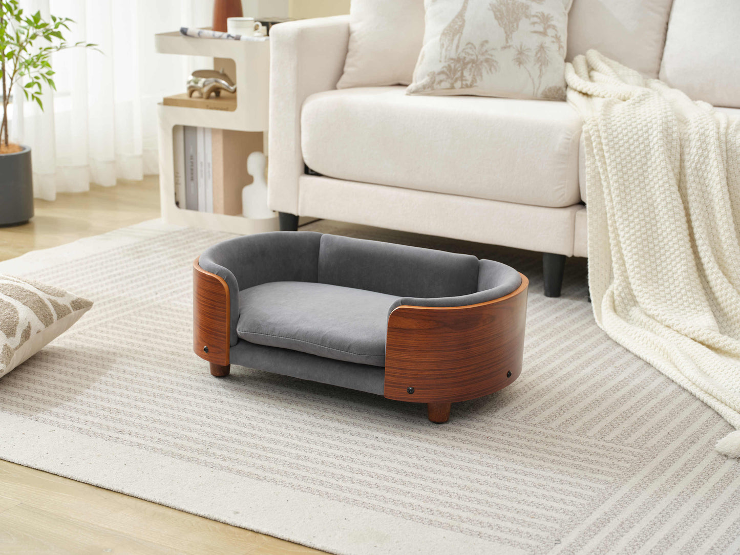 Scandinavian Style Elevated Dog Bed Pet Sofa with Solid Wood Legs and