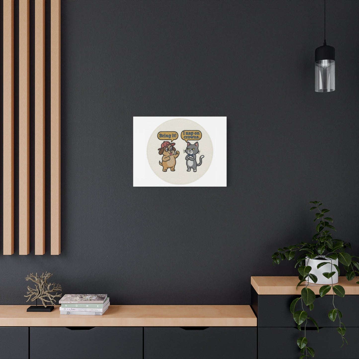 Funny Cat vs Dog Canvas | Pet Rivalry Wall Art