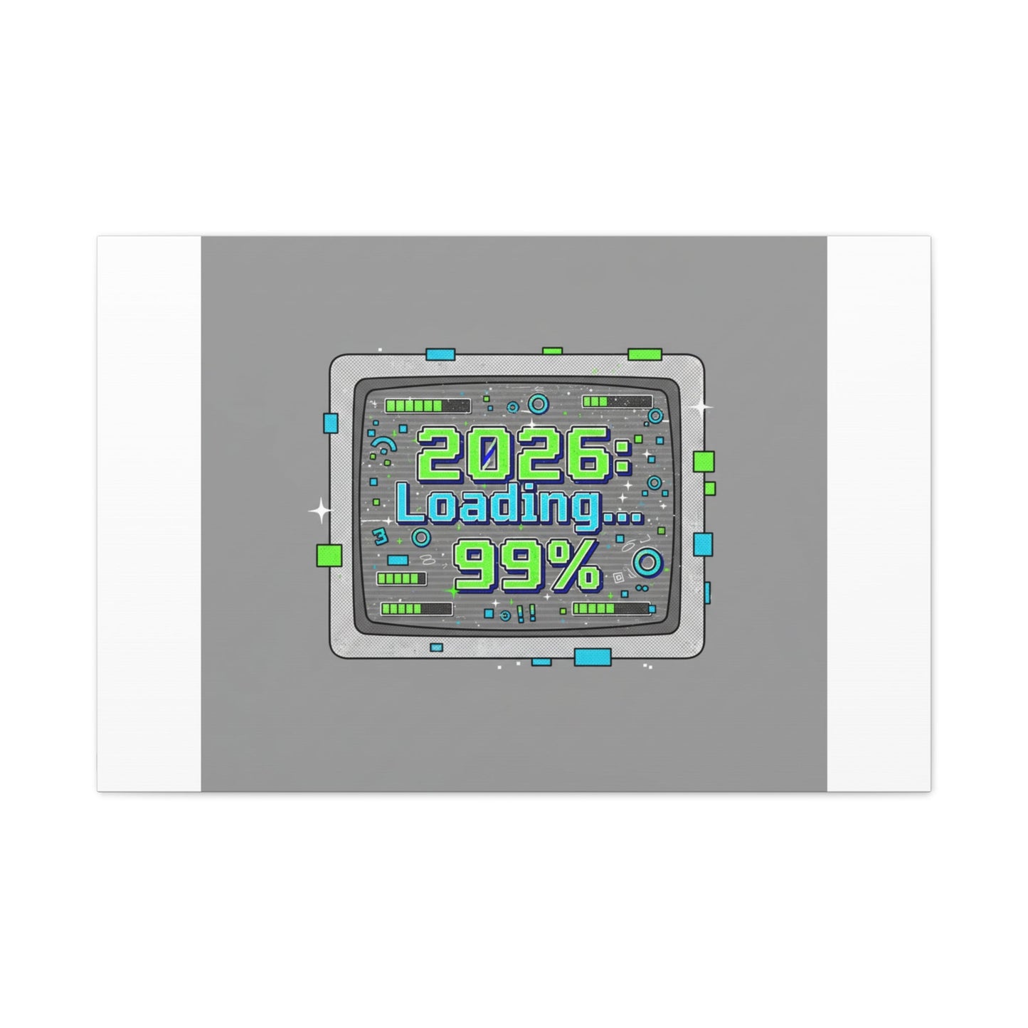 2026 Loading 99% Canvas | NYE countdown, retro system interface