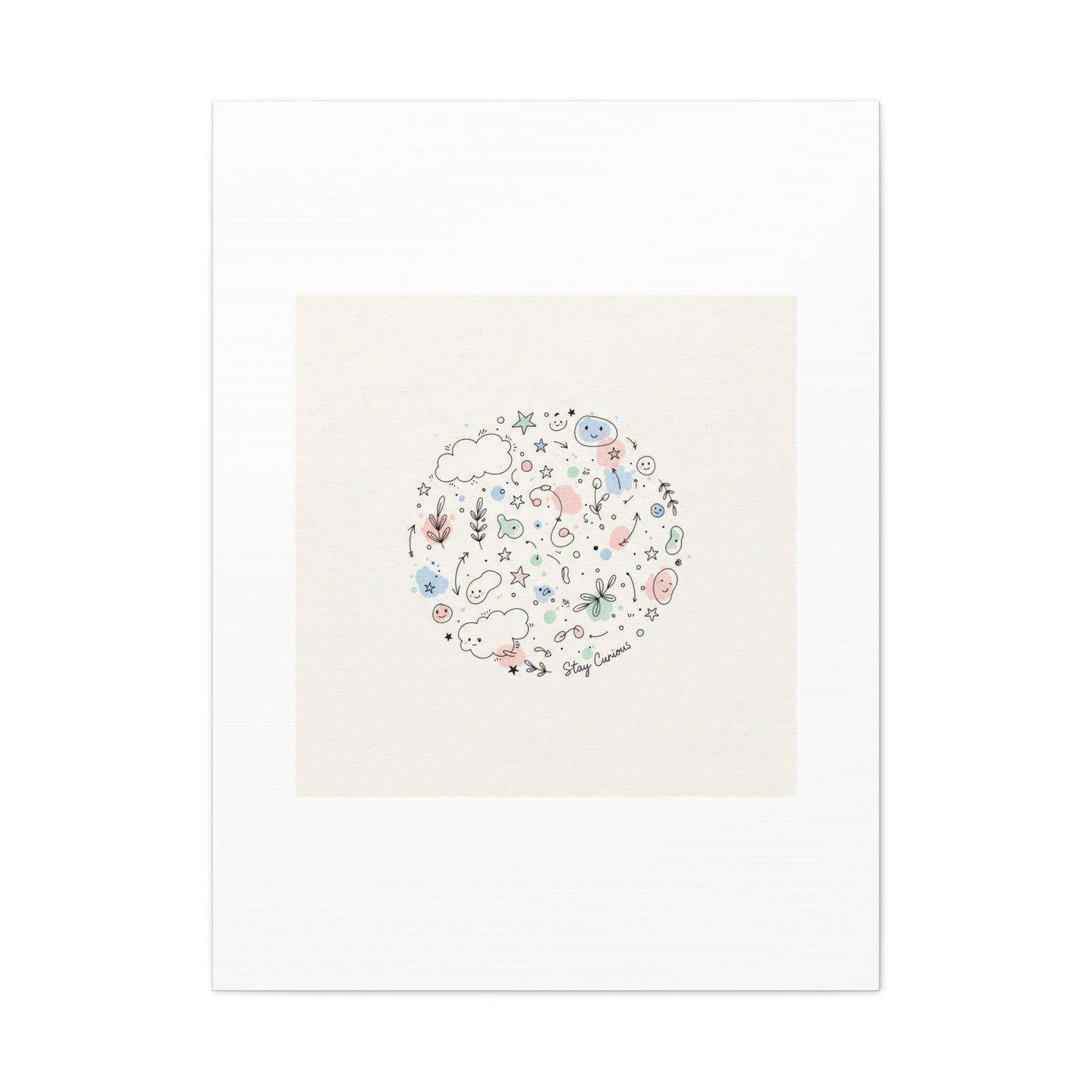Doodle Circle Line Drawing Matte Canvas, Hand-Drawn Sketch Art