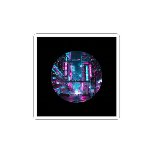 Neon Cyberpunk Skyline Sticker | synthwave city, neon cityscape