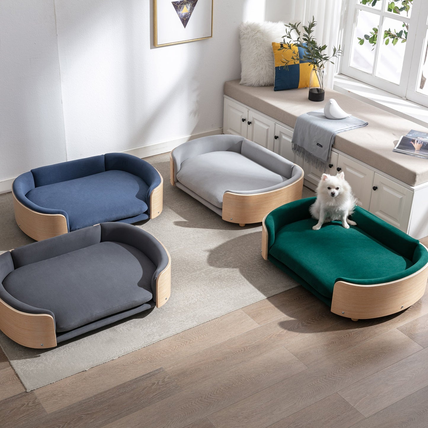 Scandinavian Style Elevated Dog Bed Pet Sofa with Solid Wood Legs and