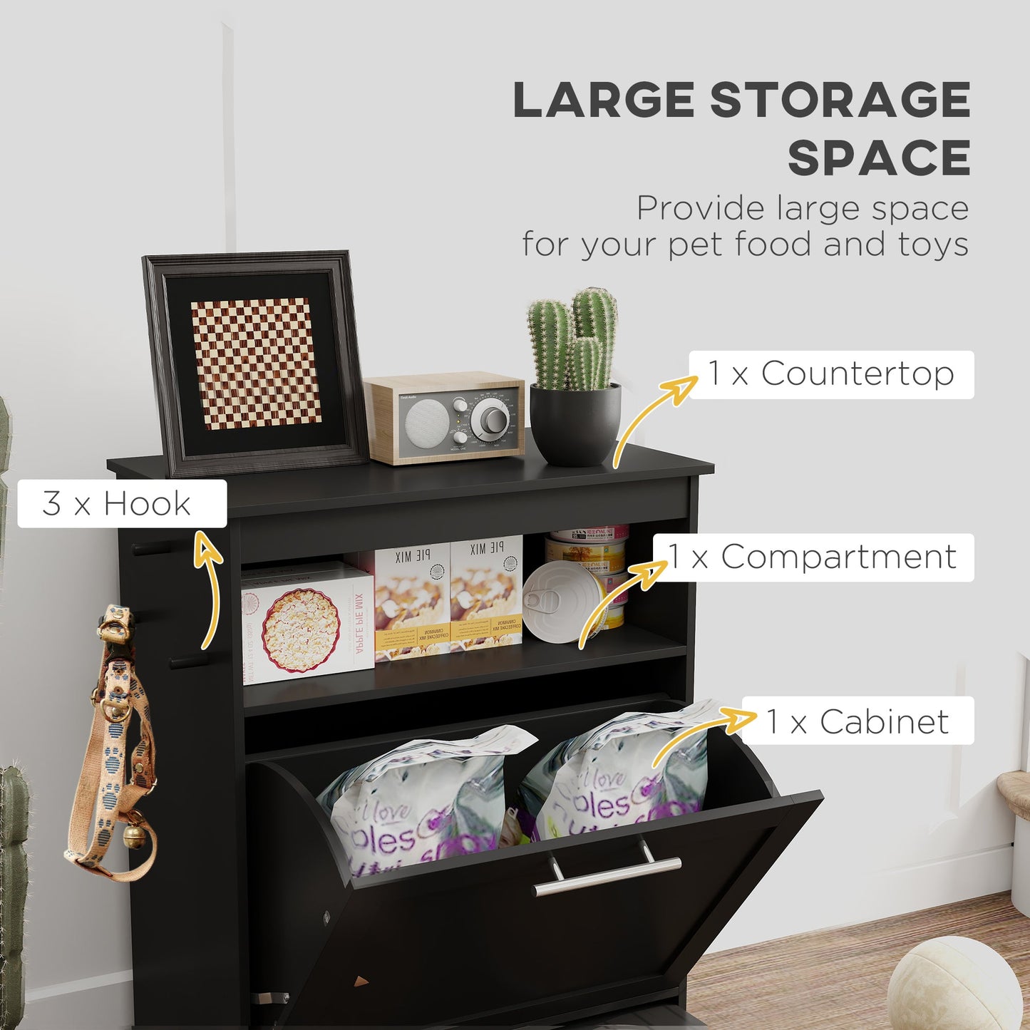 Pet Feeder Station Storage Cabinet, Dog Food Storage Container with