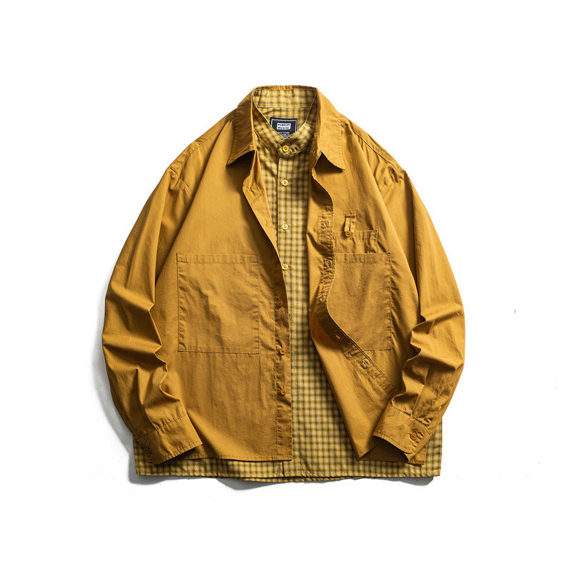 Two piece checkered long sleeved shirt for casual vacation men