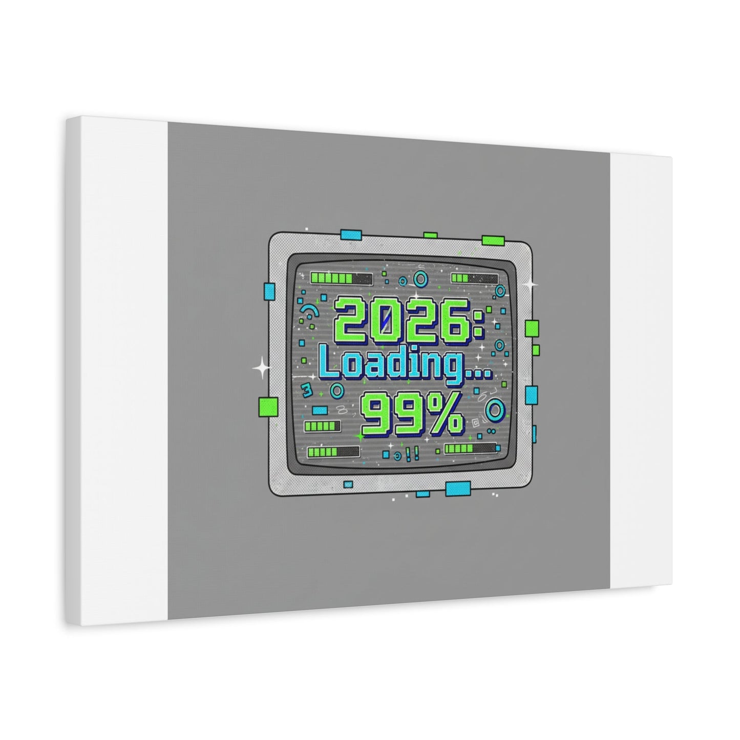 2026 Loading 99% Canvas | NYE countdown, retro system interface