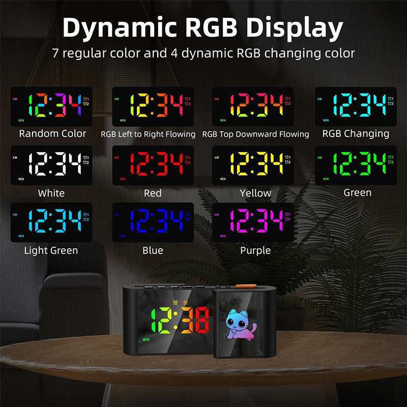 Creative S-shaped Dual-Screen RGB Colorful Alarm Clock, Adorable Cartoon Night Light Electronic Clock