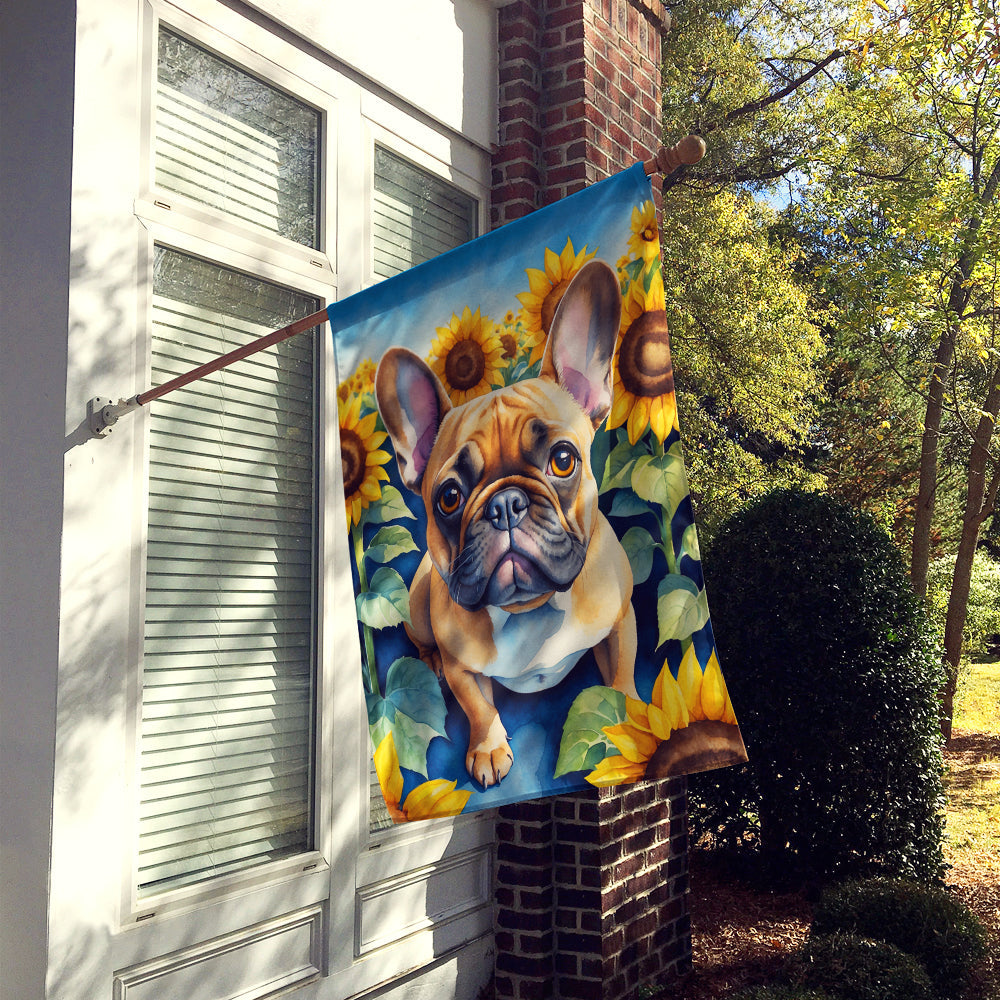 French Bulldog in Sunflowers House Flag-1
