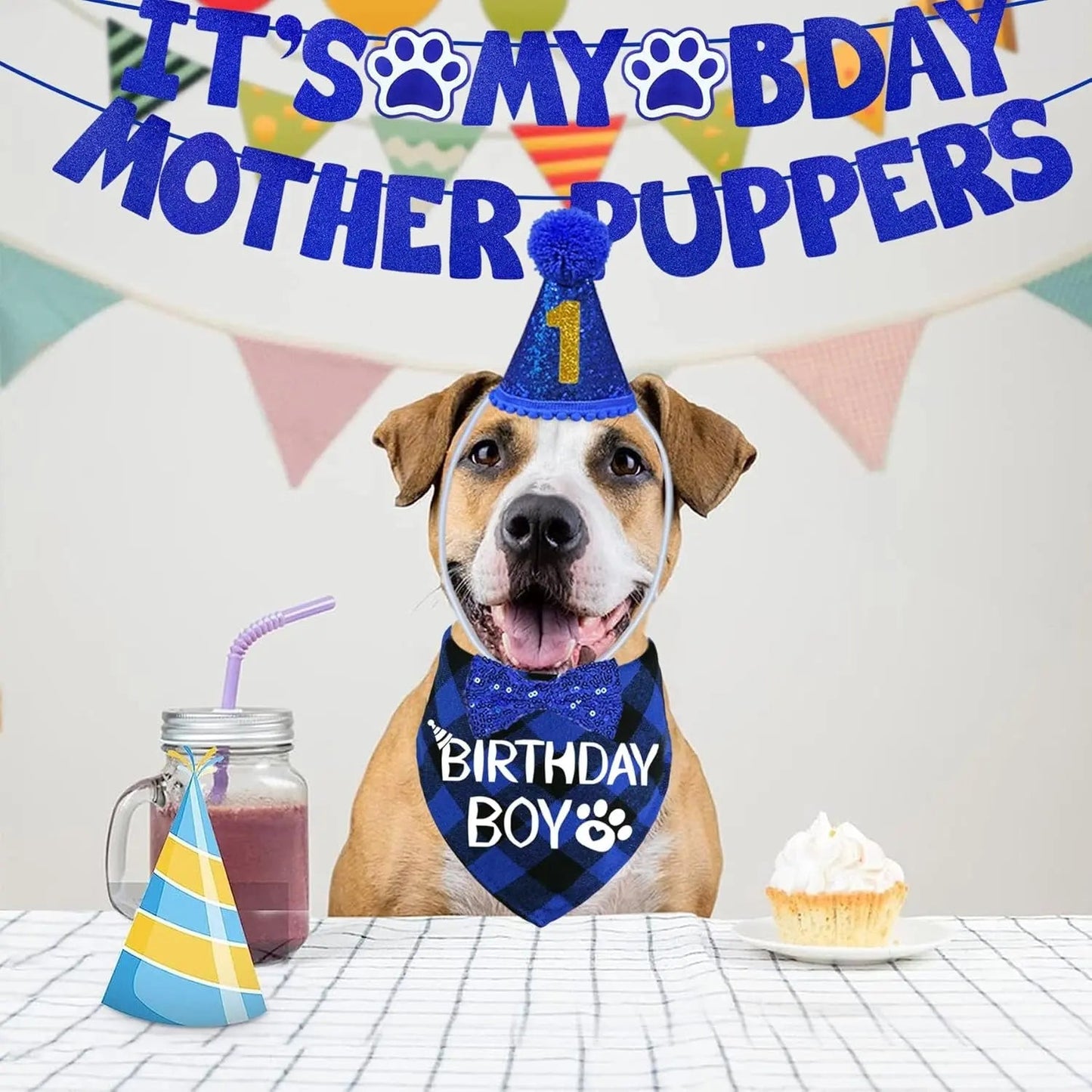 Dog Birthday Decorations Set Hat Bandana Bow Tie Banner Multi Size