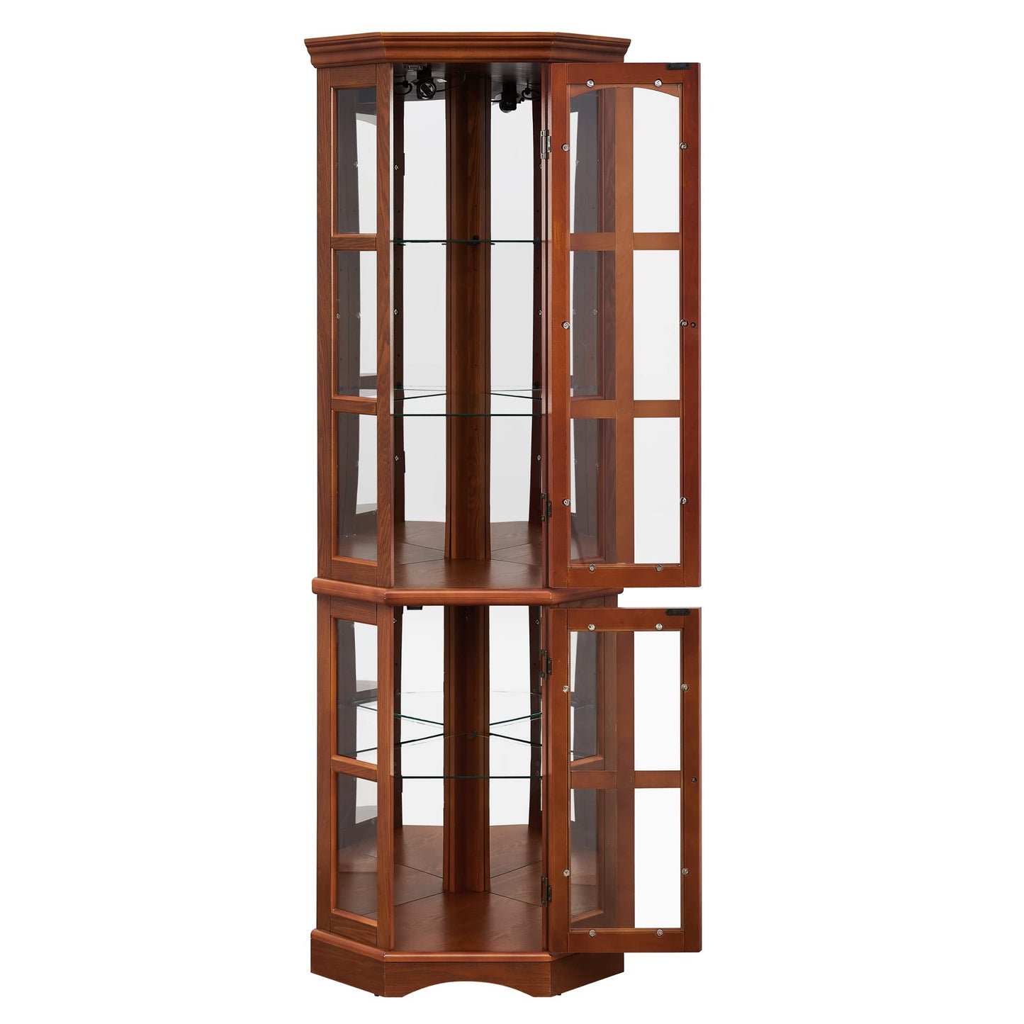 Corner Curio Cabinet with 5 Shelves and Lighting System, Oak(E26 light bulb not included)