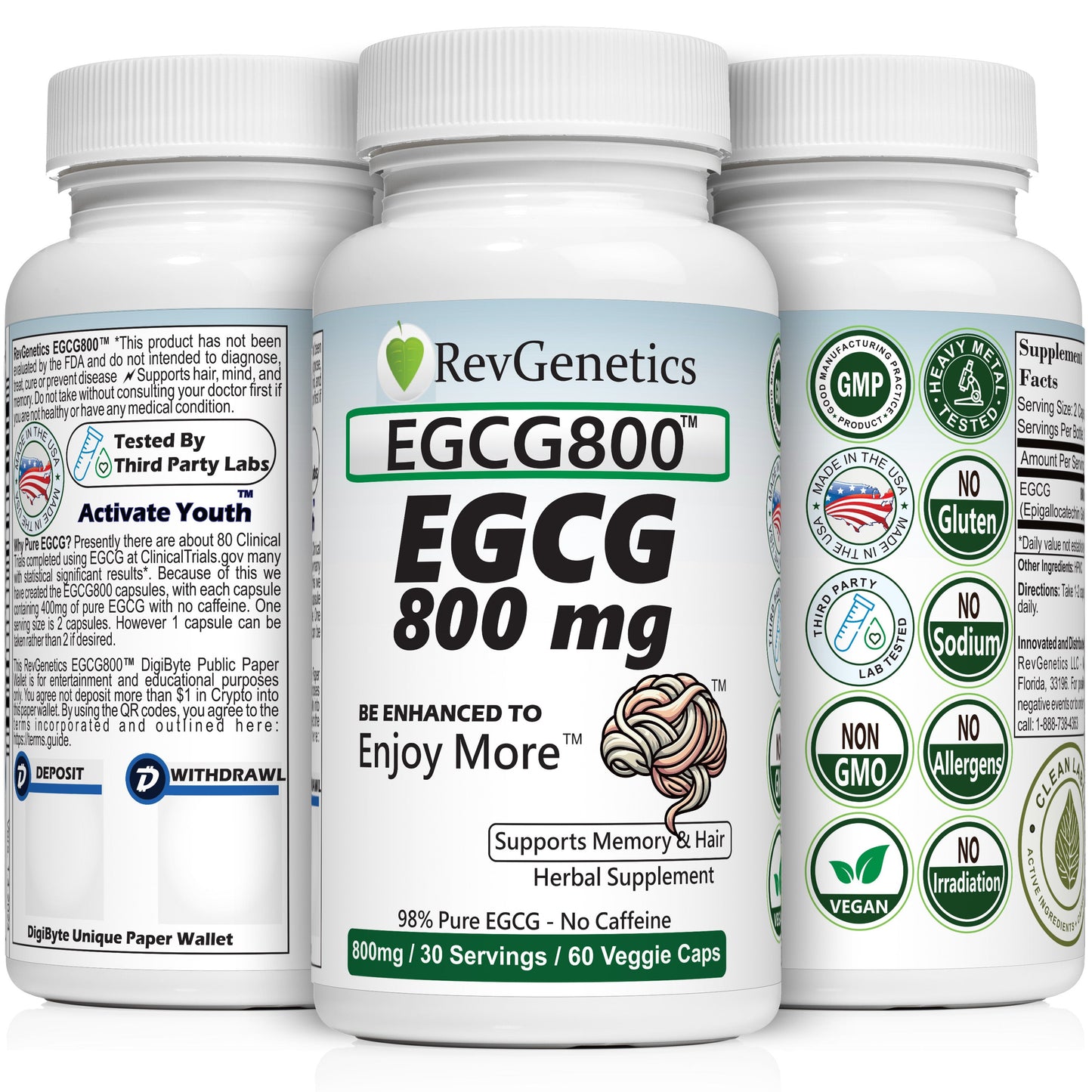 EGCG 800mg Caffeine-Free: Green Tea Extract for Cellular Health