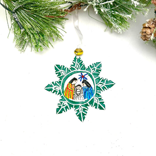 Snowflake Nativity Ornament- Green/White