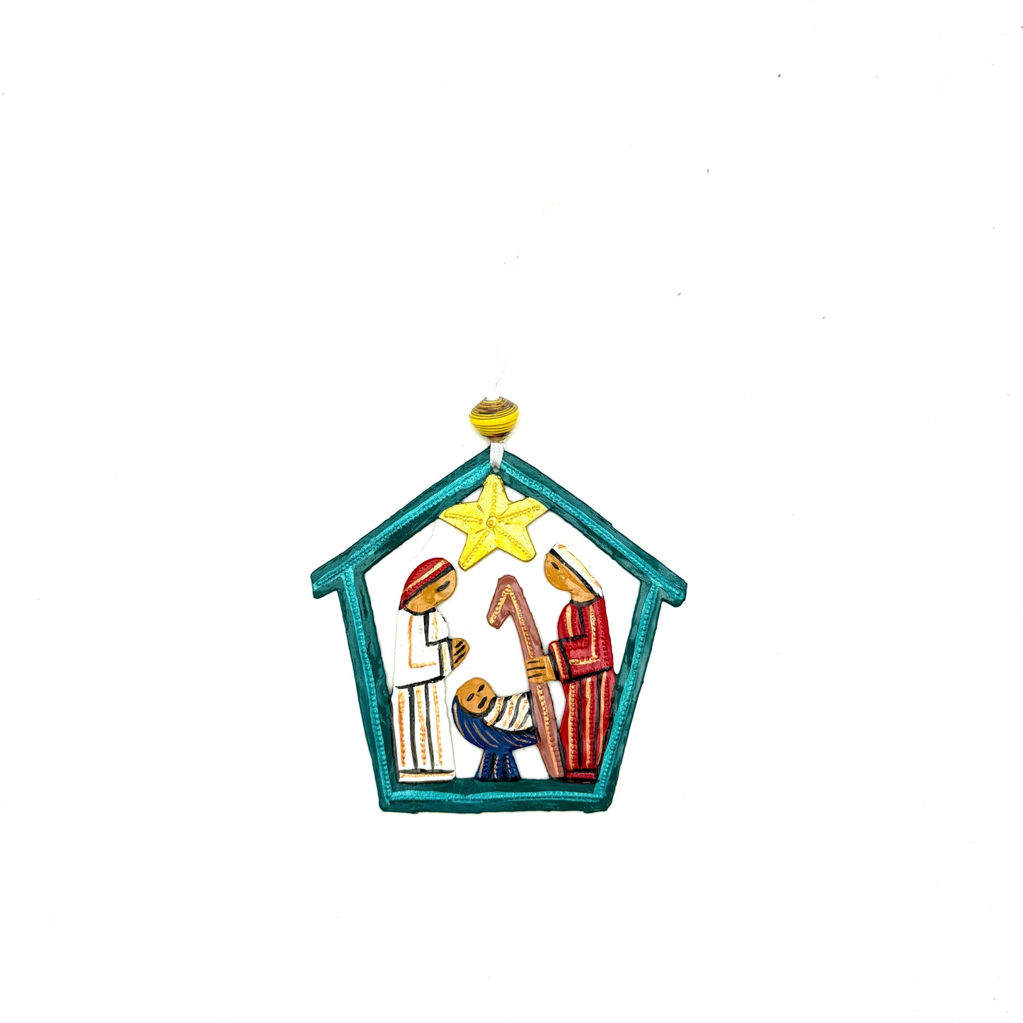 Painted Nativity Ornament- Teal