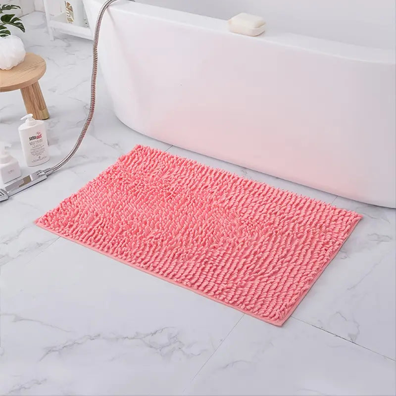 Soft Pink Chenille Non-Slip Bath Rug for Home Decor