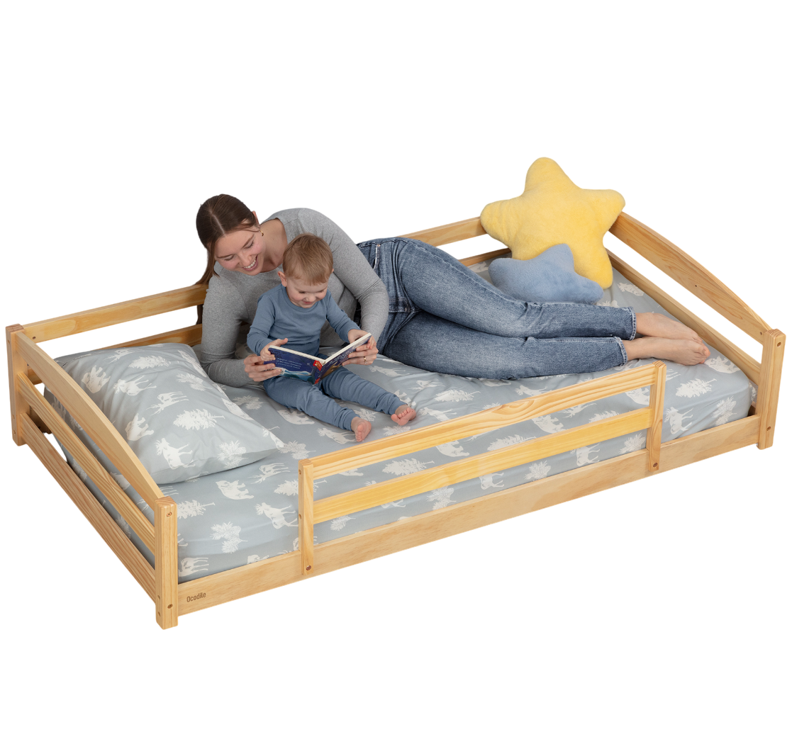 Twin Floor Bed with Safety Guardrails for Kids(Montessori Inspired)