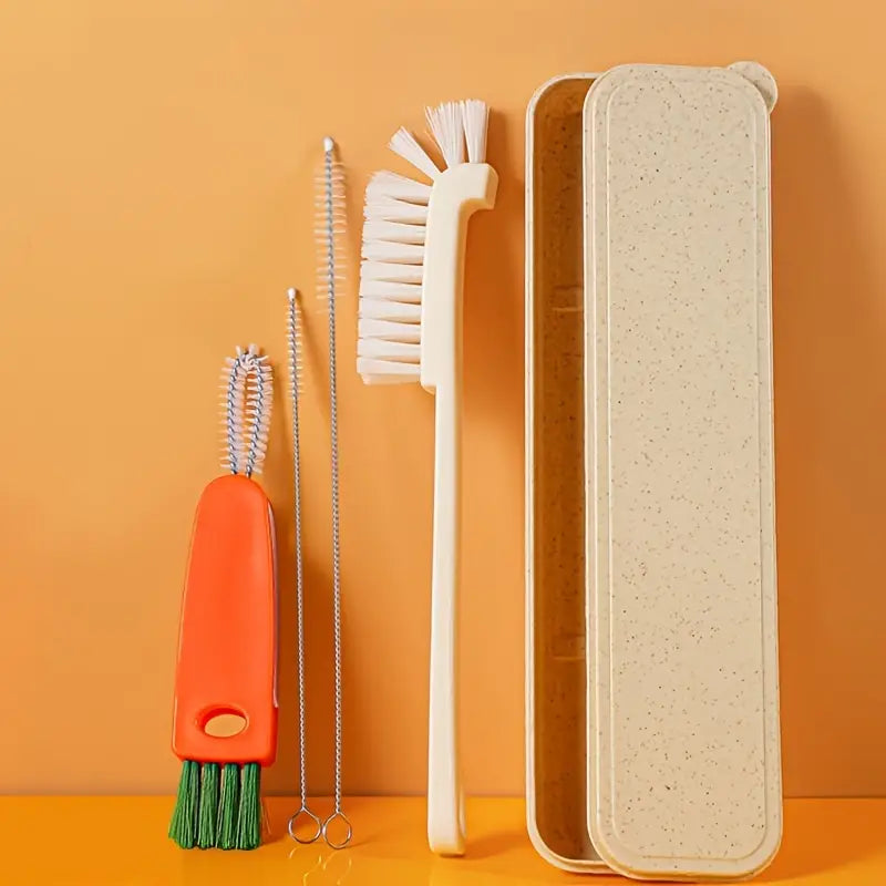 4pcs Washing Tool Set with Storage Box - Beige & Blue