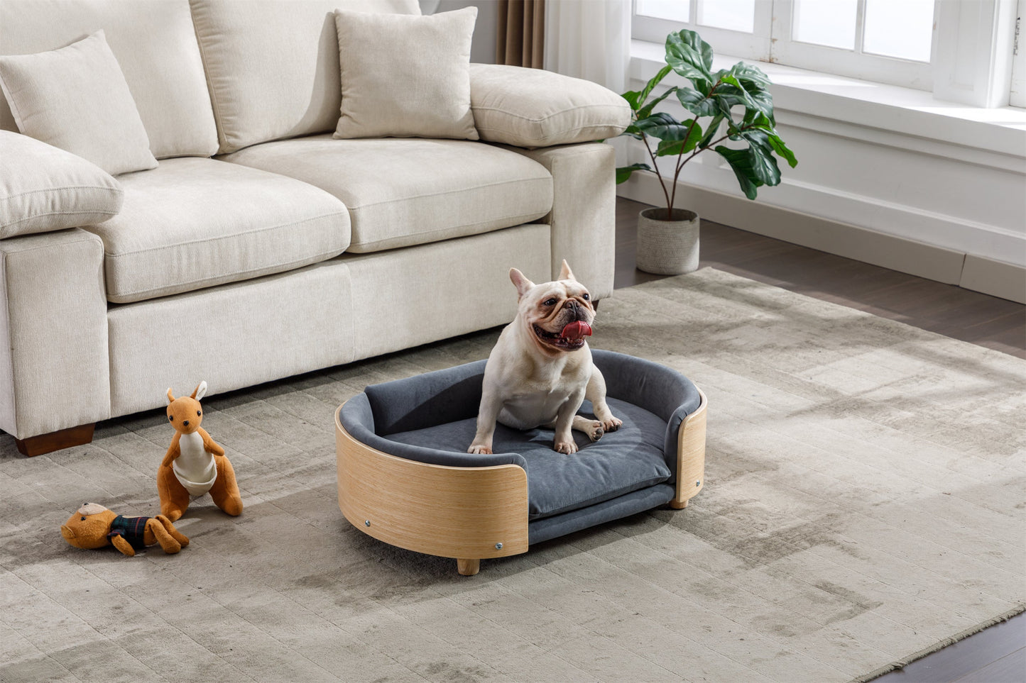Scandinavian Style Elevated Dog Bed Pet Sofa with Solid Wood Legs and