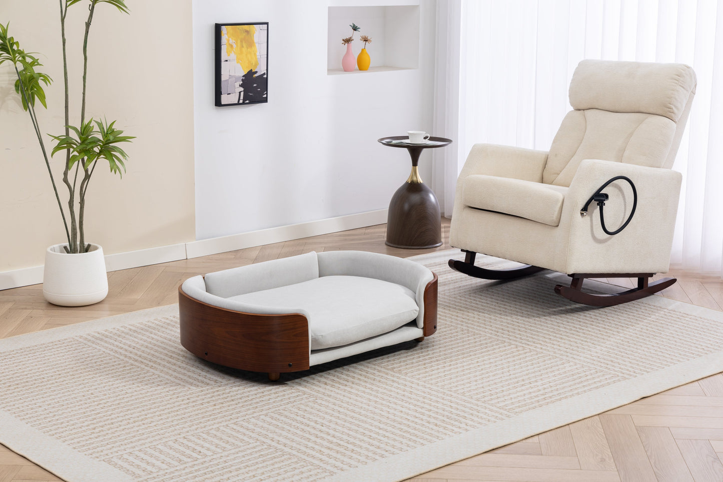 Scandinavian Style Elevated Dog Bed Pet Sofa with Solid Wood Legs and