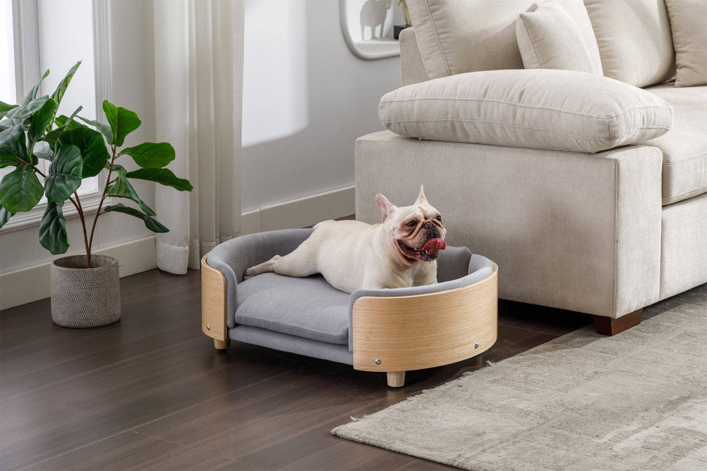 Scandinavian Style Elevated Dog Bed Pet Sofa with Solid Wood Legs and